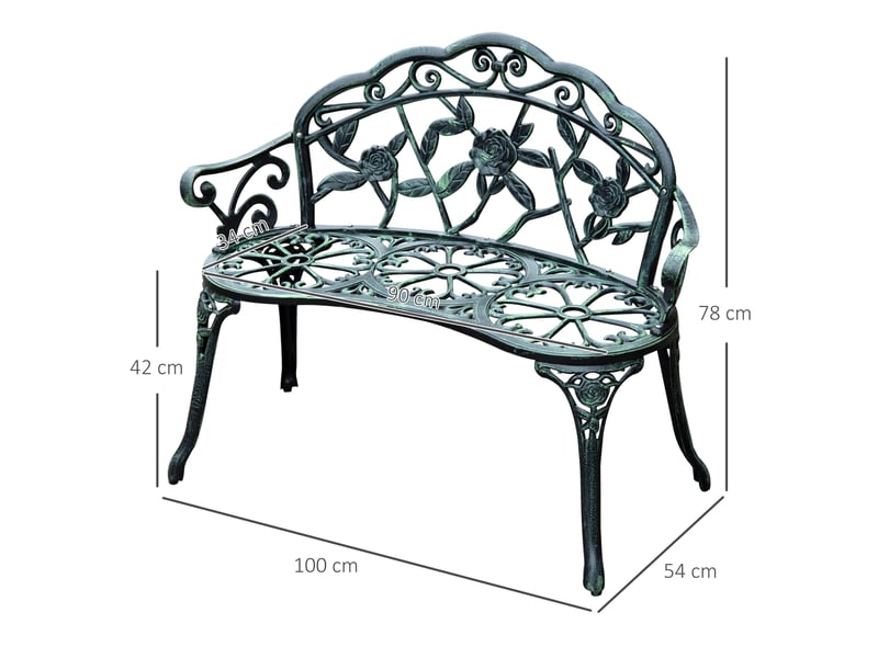 Banc de jardin,100x54x78 cm,2 places à dossier,métal,vert antique  - Conforama C
