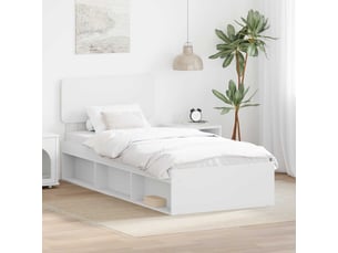 Lit adulte, lit simple, cadre de lit avec tête de lit blanc 90x190cm pin massif cf2226