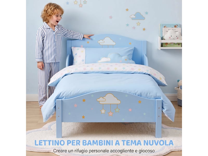  Lit simple pour enfant 146 x 76,5 cm, motif nuage et étoiles, bleu  - Conforama E