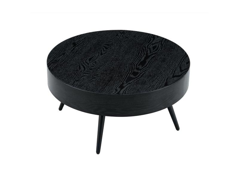  Table basse ronde ø 70 cm, mdf effet bois noir, pieds en métal noir, design minimaliste  - Conforama D