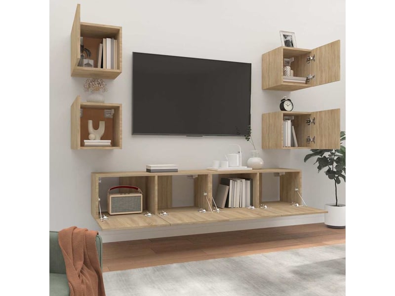  Ensemble de meubles tv 6 pcs chêne sonoma bois d'ingénierie shl92834  - Conforama C