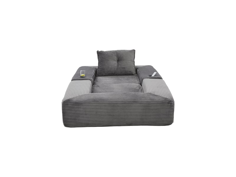 Canapé convertible en velours côtelé avec porte-gobelet, poche latérale et accoudoir zippé - Conforama E