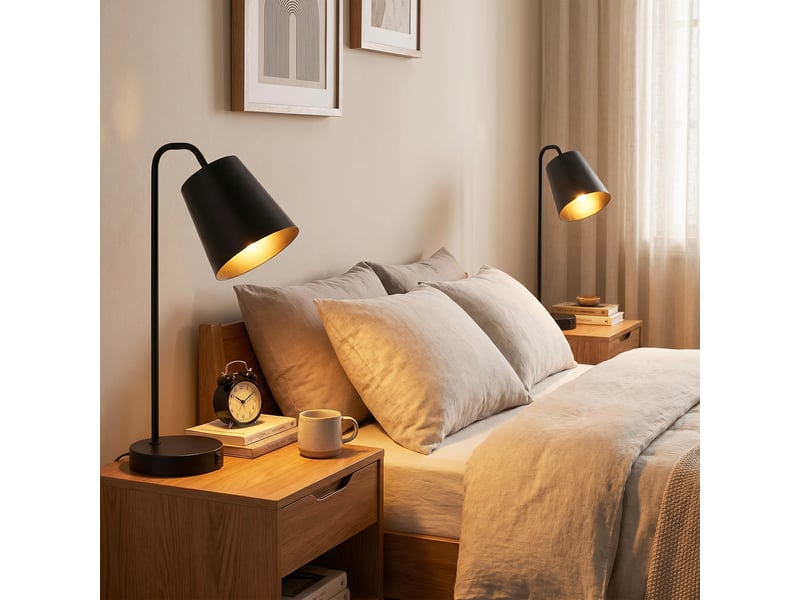  Ensemble de 2 lampes de table modernes avec ports usb-a et usb-c, pour chambre, salon et bureau, noires.  - Conforama C
