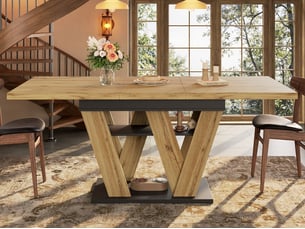 Table de salle à manger télescopique (119-158,5 cm), en bois, avec jambes en forme de w