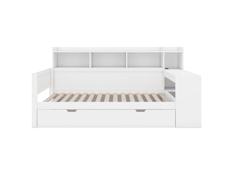  Lit banquette blanc 90x200 cm, bureau, 2 tiroirs, rangements, prise et usb  - Conforama A