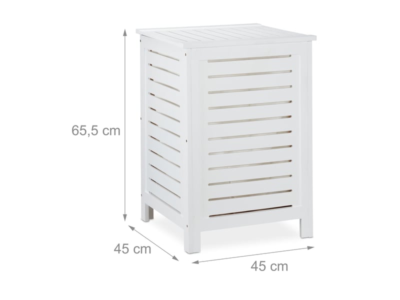  Panier à linge style campagnard salle de bain 60 x 40 x 40 cm avec couvercle en bois de pin blanc 13_0009013  - Conforama B