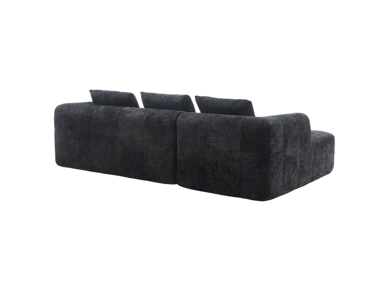  Canapé d’angle l 3 places chenille noir avec méridienne accoudoirs 3 coussins poche latérale sans montage  - Conforama D