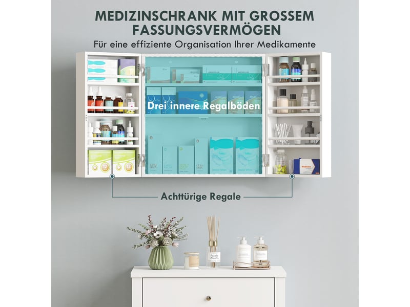  Armoire à pharmacie murale verrouillable 2 portes blanc 53 x 20 x 53 cm  - Conforama D