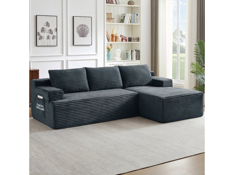  Canapé d'angle en l 4 places gris foncé cloud sans montage  - Conforama C