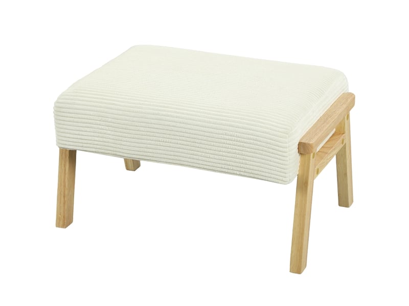  Tabouret avec coussin d'assise moelleux, pieds en bois, repose-pieds aspect velours côtelé, blanc crème 838-569V00CW - Conforama A