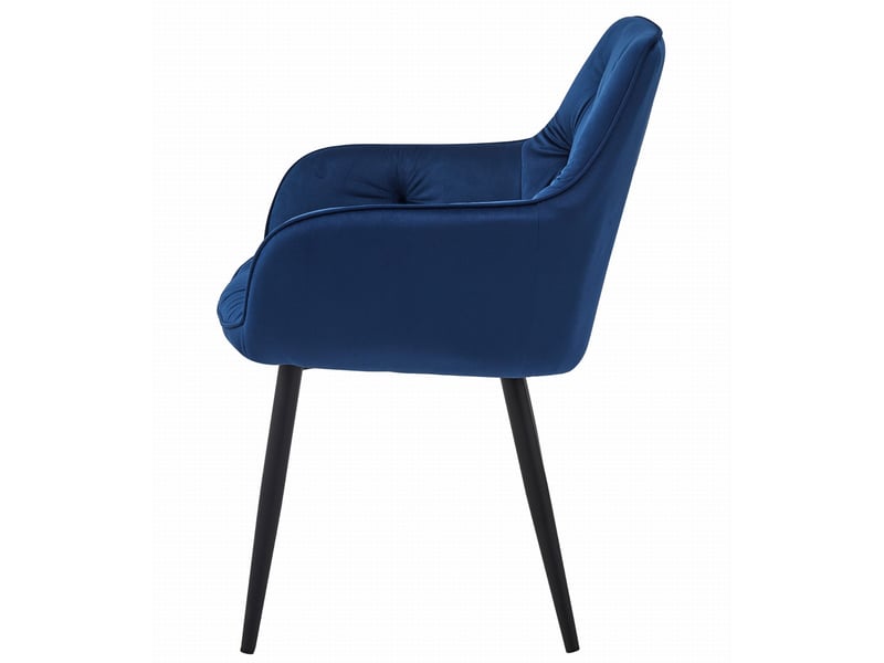Family chaise jork - velours bleu marinepieds noirs x 2  - Conforama E