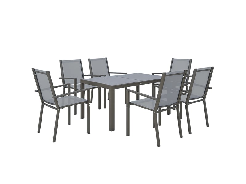  Ensemble de salle à manger de jardin pour 6 personnes salon de jardin extérieur cadres en acier chaises empilables gris  - Conforama A
