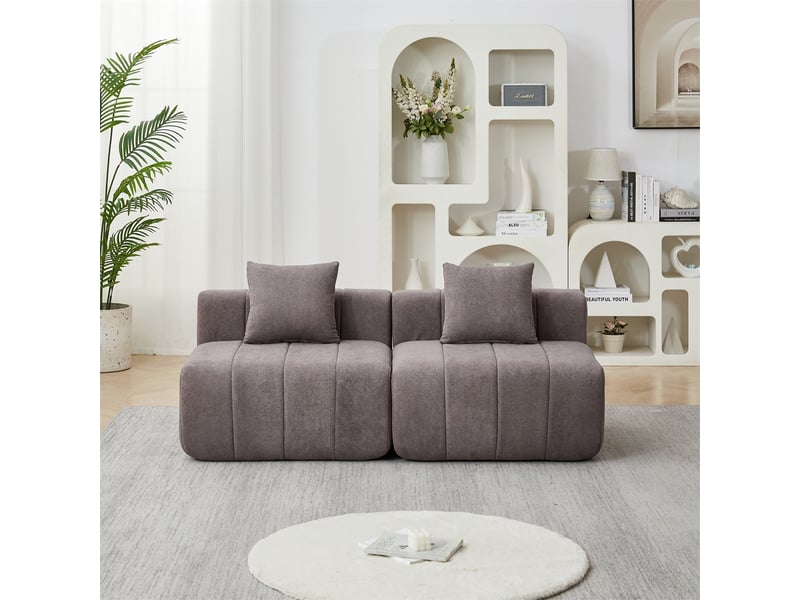  Canapé 2 places - 165x60.9x73.6 cm - canapé droit modulaire chenille avec 2 coussins, sans montage - gris  - Conforama C
