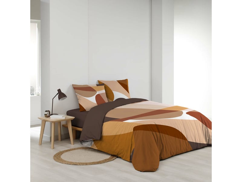  Parure de lit 240 x 220 cm 100% coton 42 fils boogie + drap housse 140 x 190 cm curry  - Conforama C