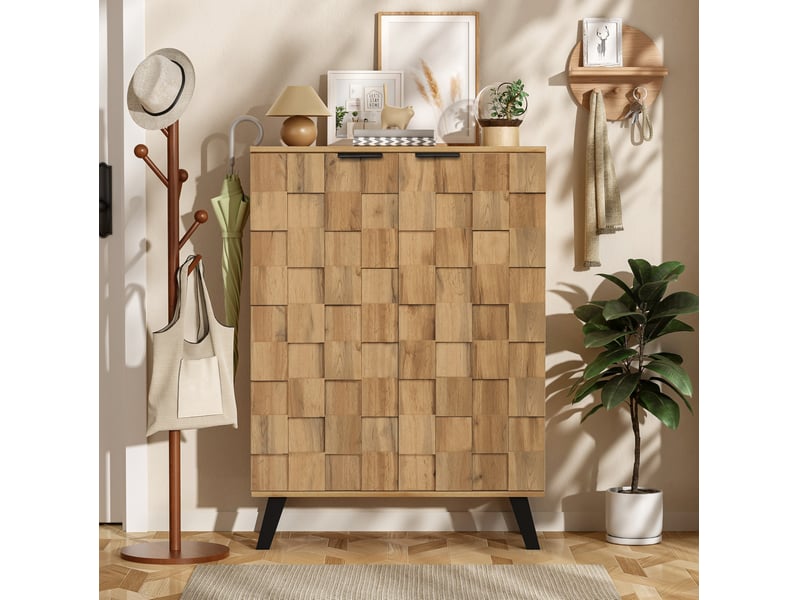 Meuble à chaussures haut – 5 compartiments réglables – décor bois clair – 80,5 x 35 x 109,5 cm - Conforama C