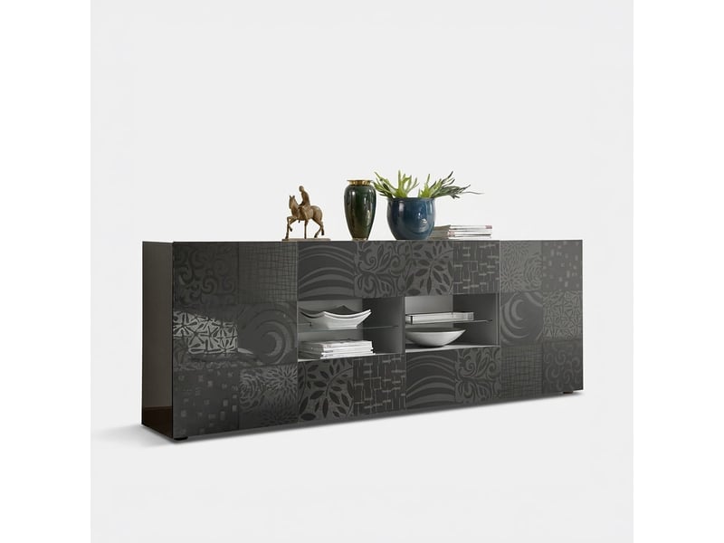  Buffet bahut de salon 2 portes 4 tiroirs miro - gris foncé  - Conforama A