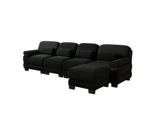 Canapé modulaire en l 4 places 336x161x94 cm, design ergonomique, assise profonde, avec pouf, en velours côtelé, noir