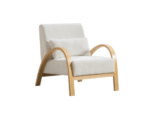 Fauteuil 70,5 x 82,5 x 80,5 cm –  accoudoirs courbés en bois massif – tissu chenille - ivoire