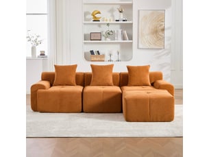 Canapé d'angle, canapé 3 places, orange, livré monté, format compressé, 268 x 102 x 78 cm, design moderne
