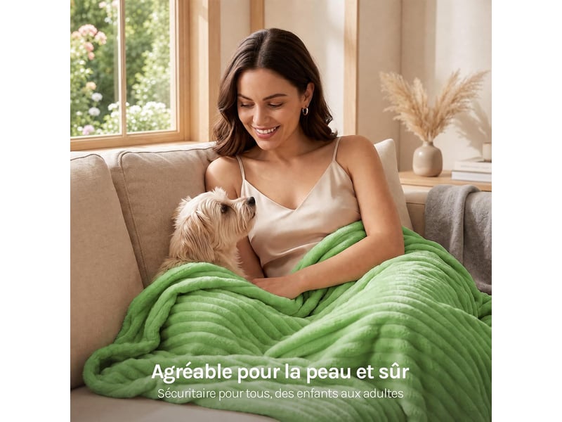  Couverture polaire en flanelle côtelée, 230x270cm, vert, 350 gm², moelleux, léger, plaid pour lit et voyage  - Conforama E