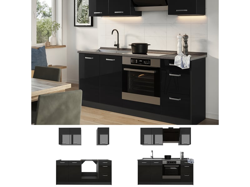  Vicco cuisine, noir haute brillanceanthracite, 180cm sans plan de travail  - Conforama D