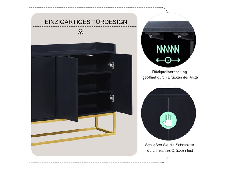  Buffet en panneau de particules noir, 4 portes, 120 x 30 x 80 cm  - Conforama W