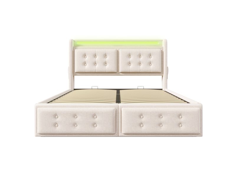  Lit polsteré en coton lin côtelé beige 160x200 cm  - Conforama A