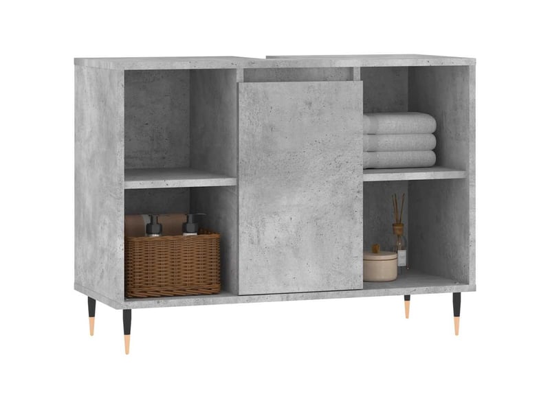  Meuble salle de bain rangement, commode gris béton 80x33x60cm bois d'ingénierie shl9197  - Conforama C