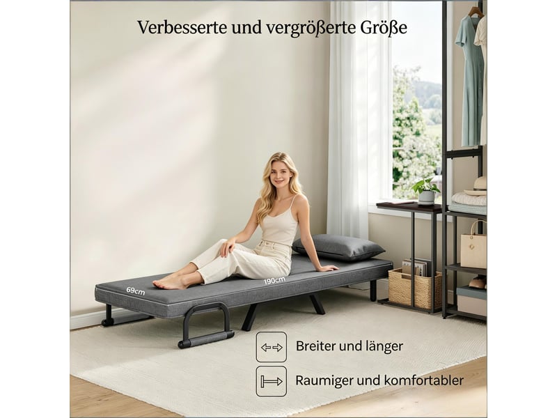 Fauteuil convertible 3 en 1 avec dossier réglable à 5 positions, coussin amovible et accoudoirs en lin gris foncé - Conforama E