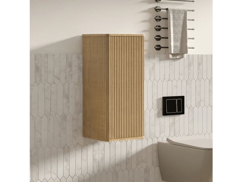 Armoire de salle de bain murale avec 1 porte et 2 étagères ouverture par pression design rainuré 36 × 29 × 75 cm - Conforama B