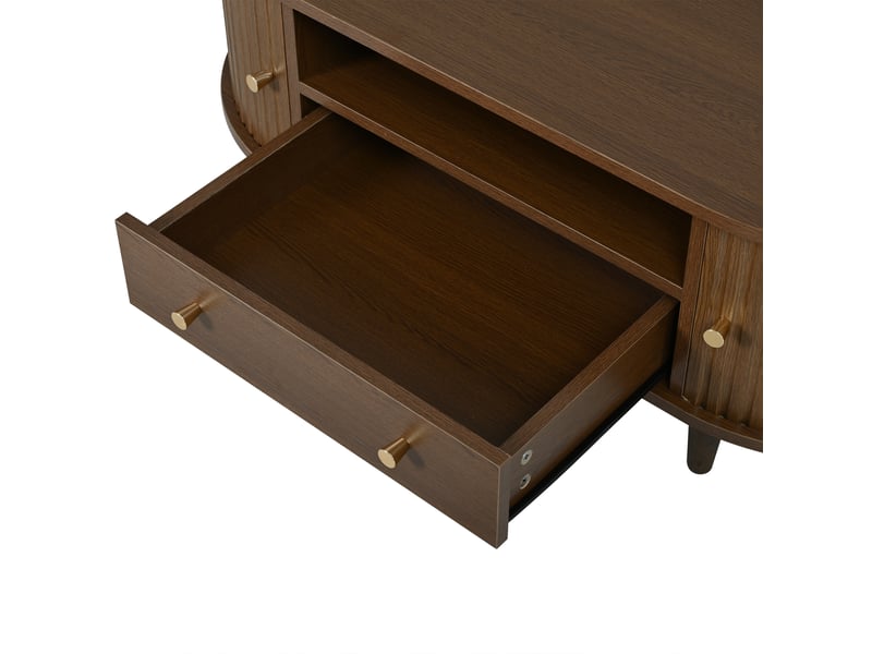 Table basse ovale avec tiroir et porte roulante, table salon 100x50x36 cm en mdf décor noyer  - Conforama E
