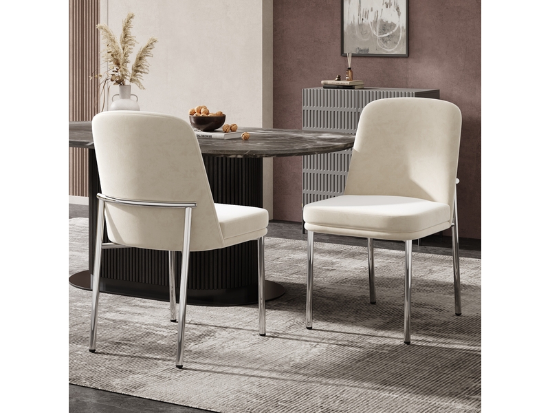Lot de 6 chaises de salle à manger en velours beige à structure métallique argentée - Conforama B