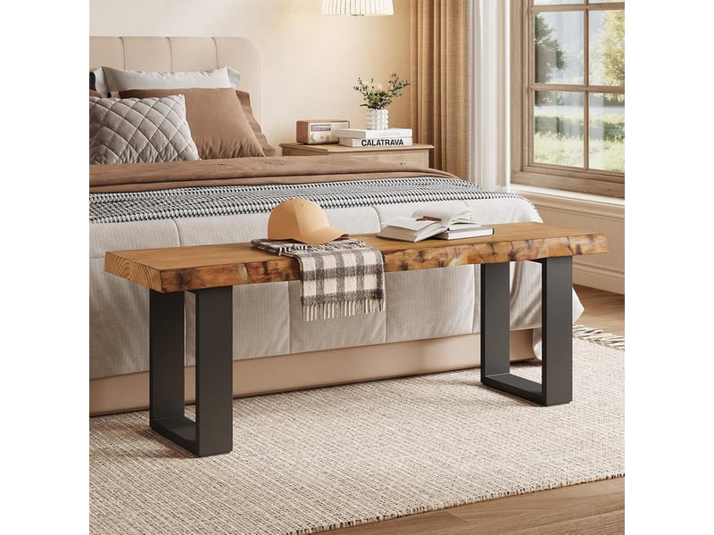  Banc d'entrée en bois massif de 47 pouces, banc à chaussures de style industriel avec pieds en métal, banc étroit et long pour chambre, salon et petits espaces, montage facile  - Conforama D