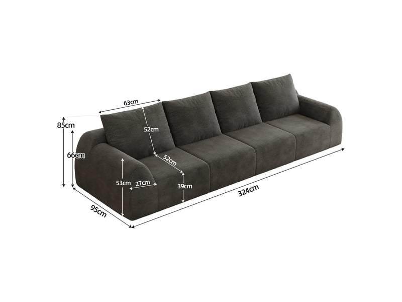  Canapé droit en mousse haute élasticité, prêt à installer  - revêtement chenille - gris foncé  - Conforama D