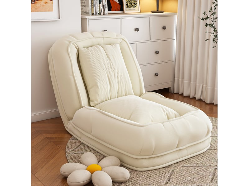  Canapé pliable 80x22x87 cm, structure en métal, avec 5 positions réglables, à usage multifonction, couleur blanc cassé  - Conforama B