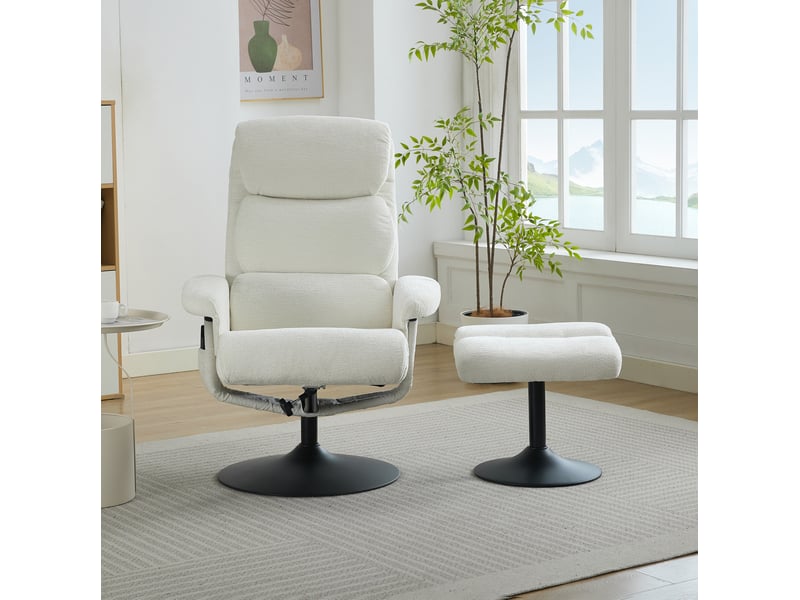  Fauteuil massant 77x75,5x100 cm, relax inclinable électrique, pivotant à 360°, repose-pieds, chenille, couleur blanc  - Conforama B