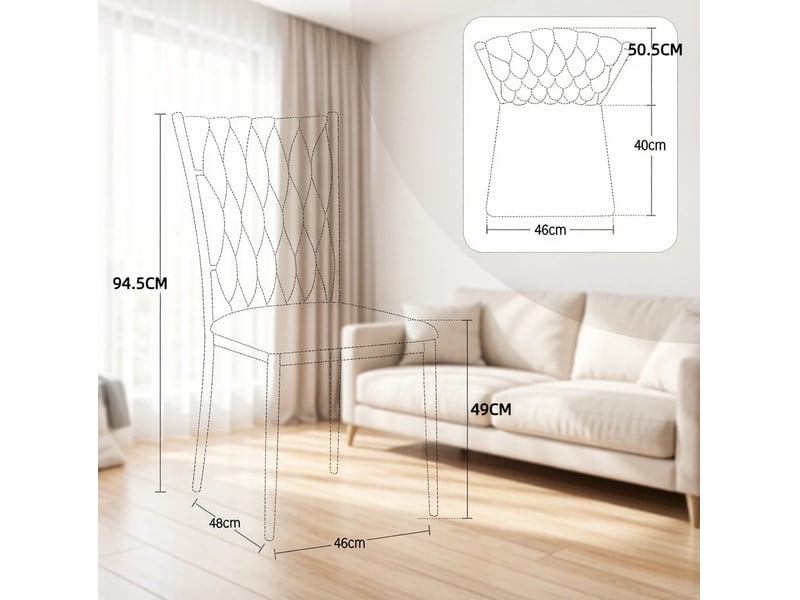  Lot de 2 chaises de salle à manger à dossier haut avec pieds réglables, en velours et métal gris foncé doré  - Conforama C