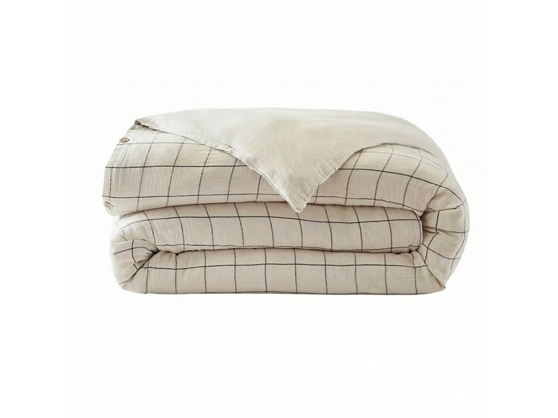  Housse de couette reversible 140x200 cm gaze de coton terra harmonie naturel PD25032 - Conforama A