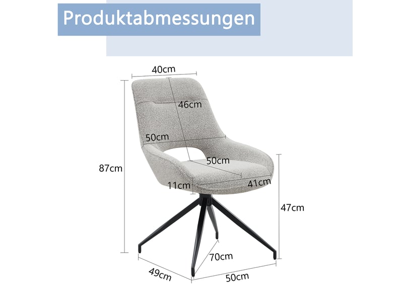  Lot de 2 chaises de salle à manger,50x50x87 cm,pivotantes 360°,tissu et métal noir,taupe  - Conforama C