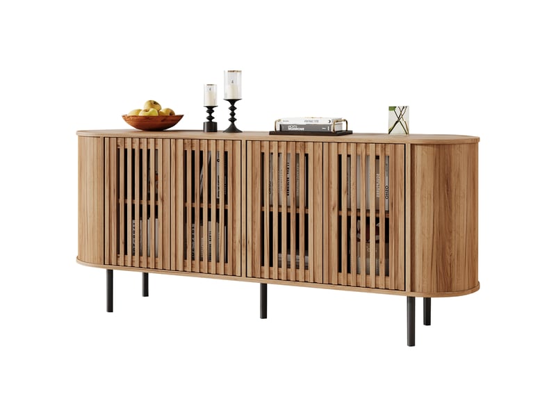  Buffet salon 160cm bahut bois naturel mdf 4 portes pieds métal  - Conforama A