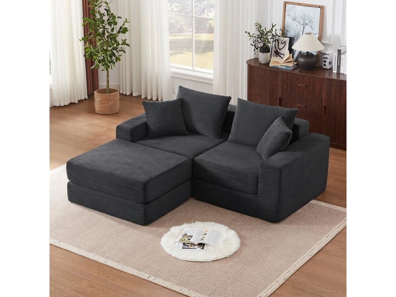  Canapé modulable 3 places loveeat cloud gris foncé en velours côtelé avec base antidérapante  - Conforama B