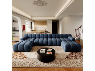 Canapé panoramique en u 400x200 cm – bleu – 6 places en tissu chenille, prêt à l'emploi sans montage