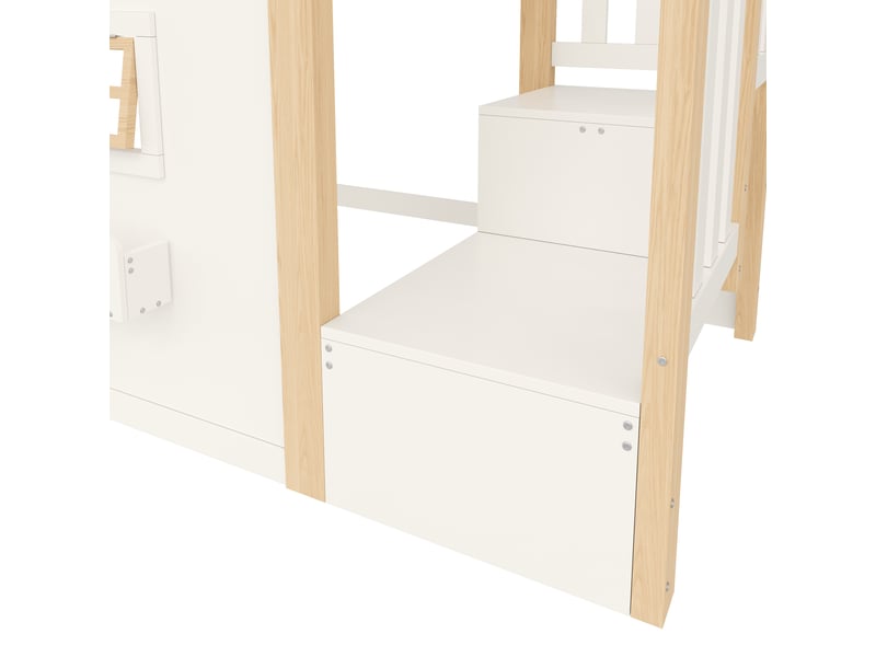 Lit mezzanine 90×200 cm avec escalier de rangement et led réglable, pin et mdf blanc sans matelas  - Conforama D