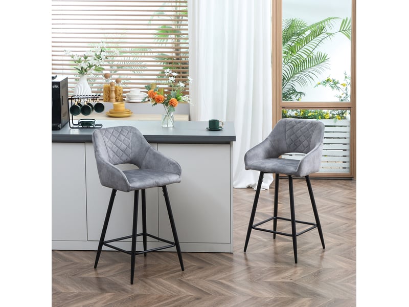 Elvmi lot de 2 tabourets de bar gris en polyester avec dossier courbé pieds en acier repose pieds design confortable 50 x 53 x 94 cm  - Conforama B