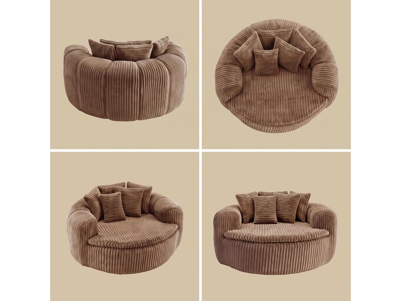  Fauteuil lounge en velours côtelé, fauteuils poire xxl avec 5 coussins, camel  - Conforama R
