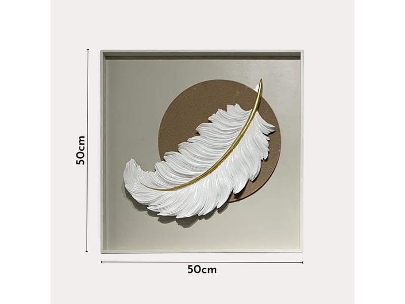  Tableau peinture à l'huile beige plume en relief cadre en aluminium -  - Conforama D