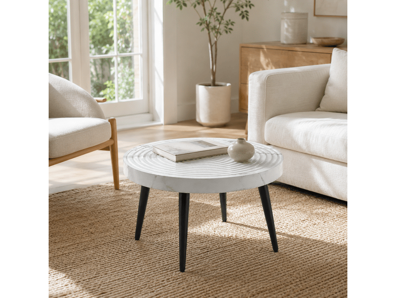  Table basse avec plateau effet marbre, pieds métalliques réglables, surface facile à nettoyer pour salon, blanc et noir  - Conforama B