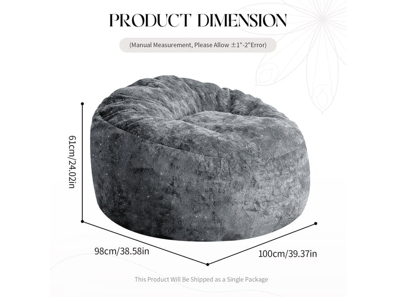  Fauteuil pouf de lecture à assise large, garnissage en mousse à mémoire de forme pour salon et chambre, en flanelle grise  - Conforama D
