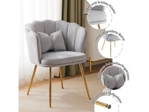 Chaises modernes en velours - lot de 6 chaises - gris - velours - dimensions assemblées: - design pétale