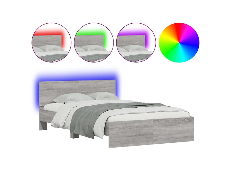 Cadre de lit avec tête de lit et led sonoma gris 120x190 cm - Conforama A